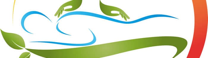 Illustration of circle surrounding blue outline of a person in the supine position and green illustrated hands above the person
