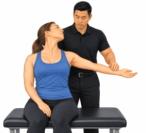 Adson's test for thoracic outlet syndrome assessing radial pulse during neck rotation