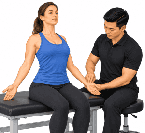 Costoclavicular test for thoracic outlet syndrome assessing radial pulse with shoulders drawn backward and downward
